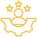 Icône représentant une pièce de mécanisme avec une bombe à timing en haut, entourée de trois étoiles dorées.