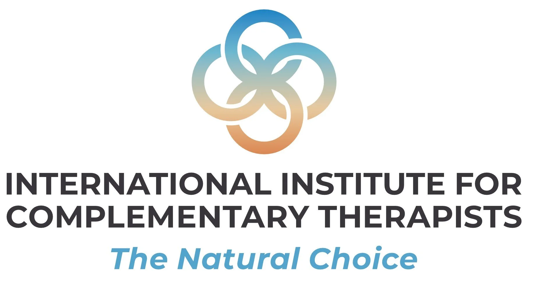 Logo of the International Institute for Complementary Therapists featuring a multicolored interlinked loop symbol, with the organization name and tagline 'The Natural Choice' in black and blue text.
