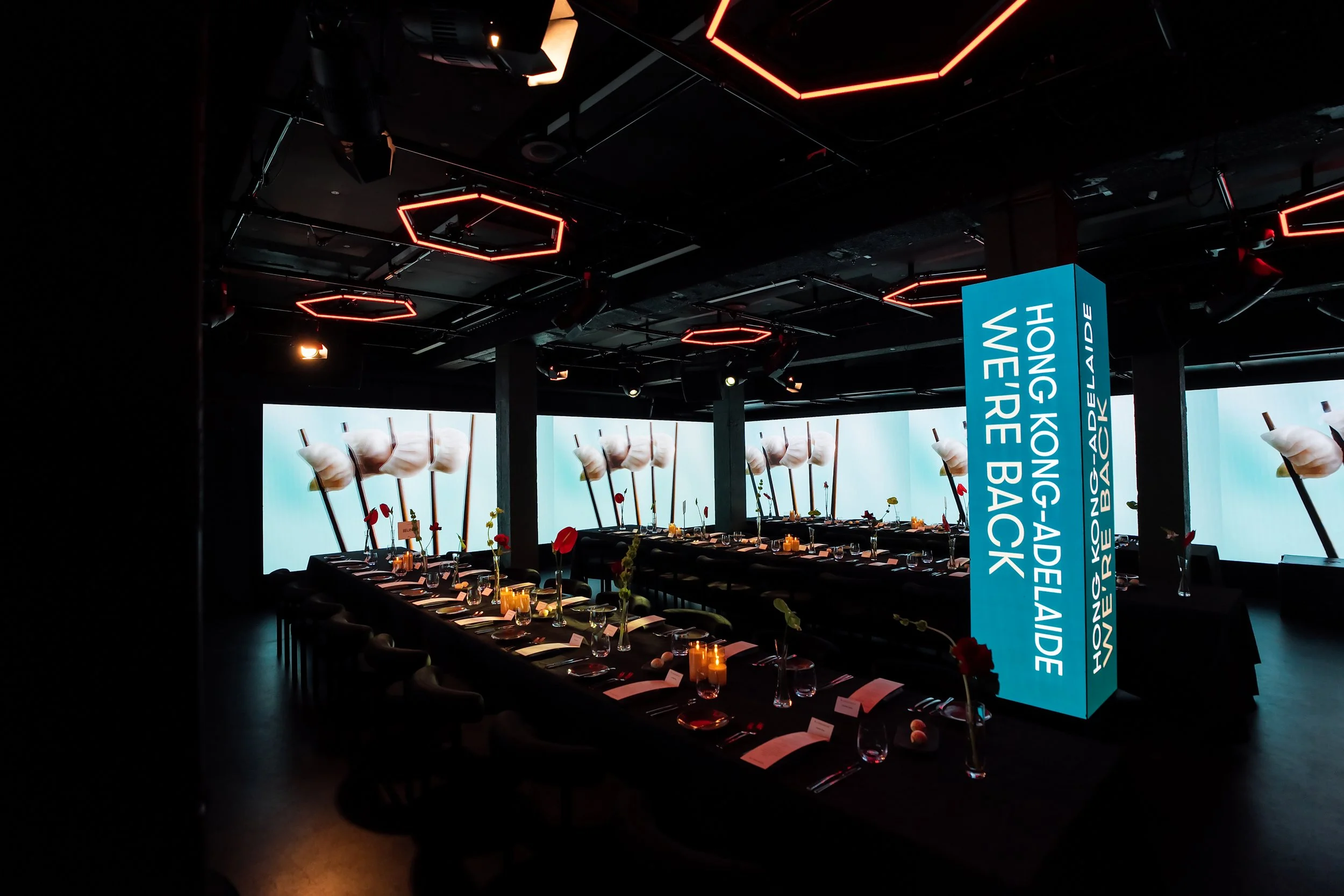 This event for Cathay Pacific was built on strong fundamentals. A clear narrative from Hong Kong to Adelaide and back, immersive visual moments and a curated dining experience featuring South Australian produce.

The venue, Immersive Light & Art Adel
