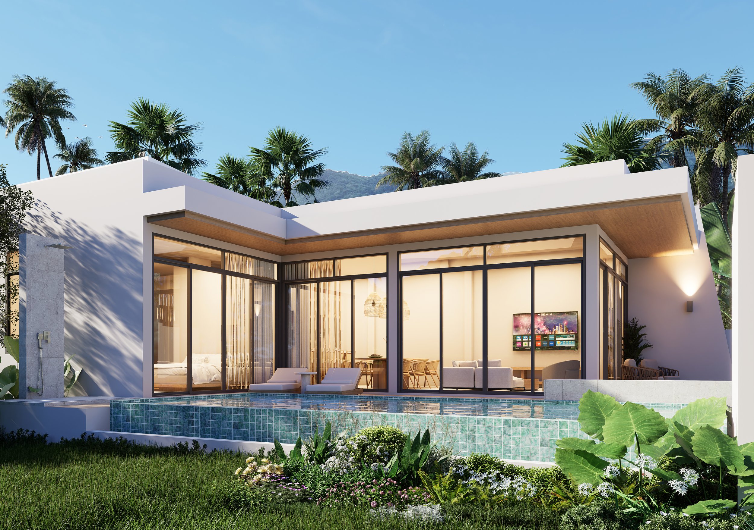 NEW DEVELOPMENT - Modern, tropical pool villa- Aether villa- 2 bed, 2.5 bath- NO common fees- Plai Laem- 7,900,000 thb