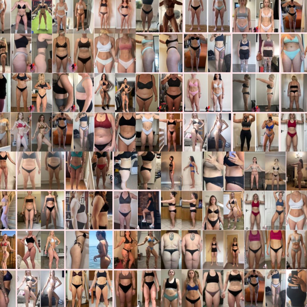 A collage of various women in underwear and swimsuits, posing in different settings and angles.