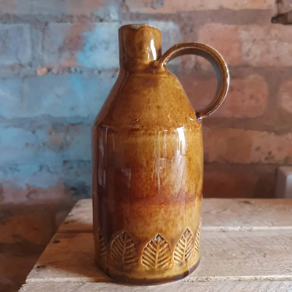 Ceramic slab built pottery bottle vase