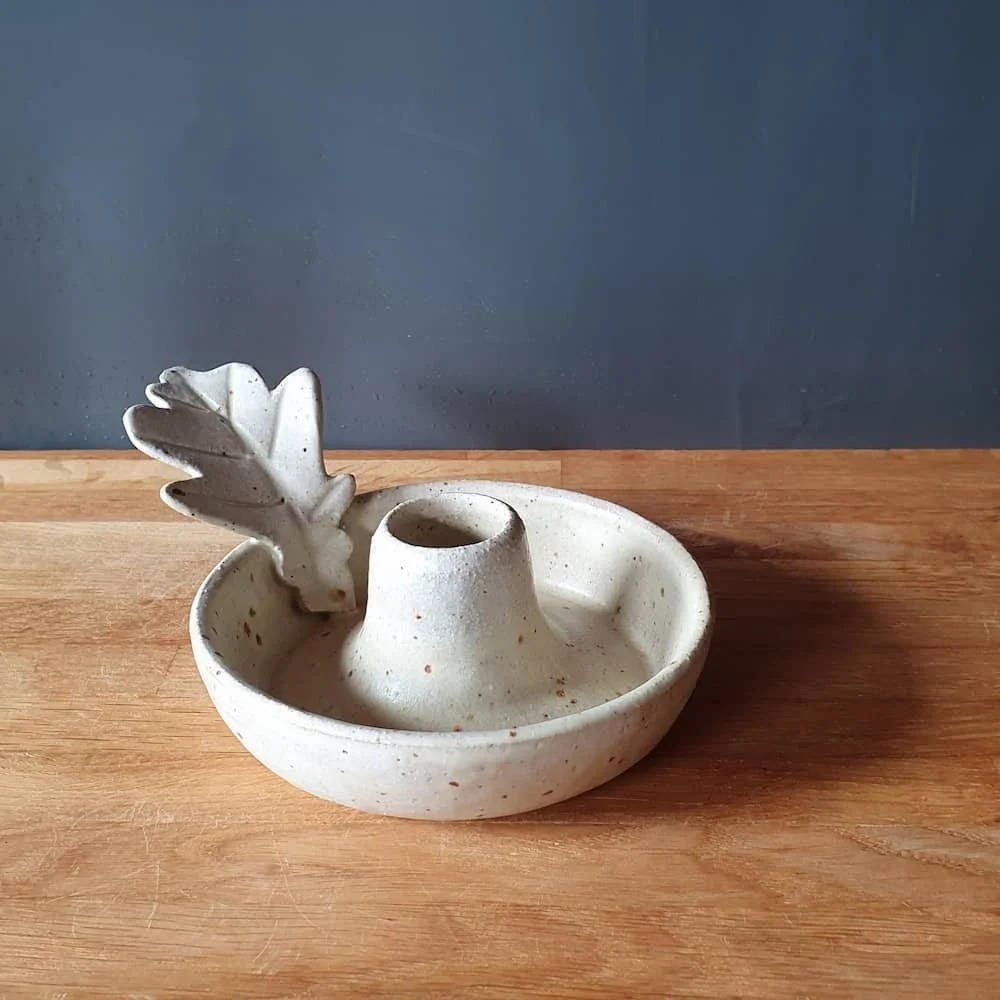 Beige candle holder handmade
