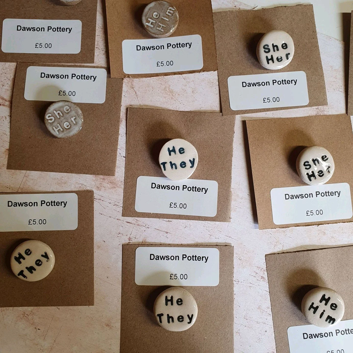 Wear your authenticity proudly with these pronoun handmade badges 🖤 #handmadepottery #uniquelyyou