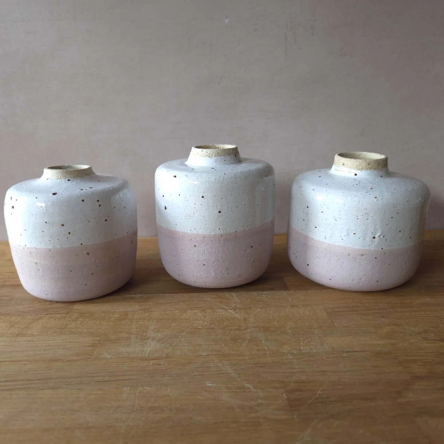 3 jolly pink bud vases