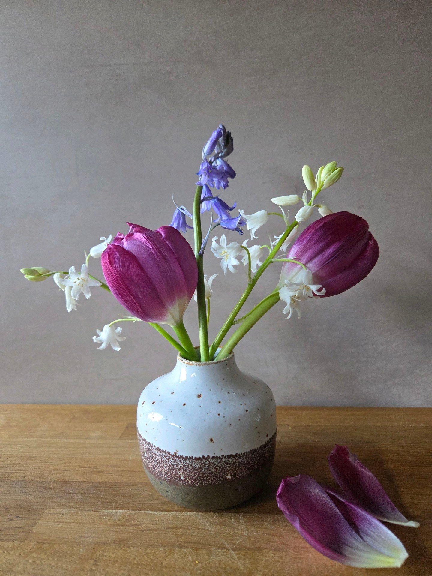 Isn't spring just the most wonderful time for flowers? 🌷 These sweet tulips and blossoms find their home beautifully in my handmade bud vase. There&rsquo;s something so charming about a touch of nature paired with the textures of pottery. I just lov