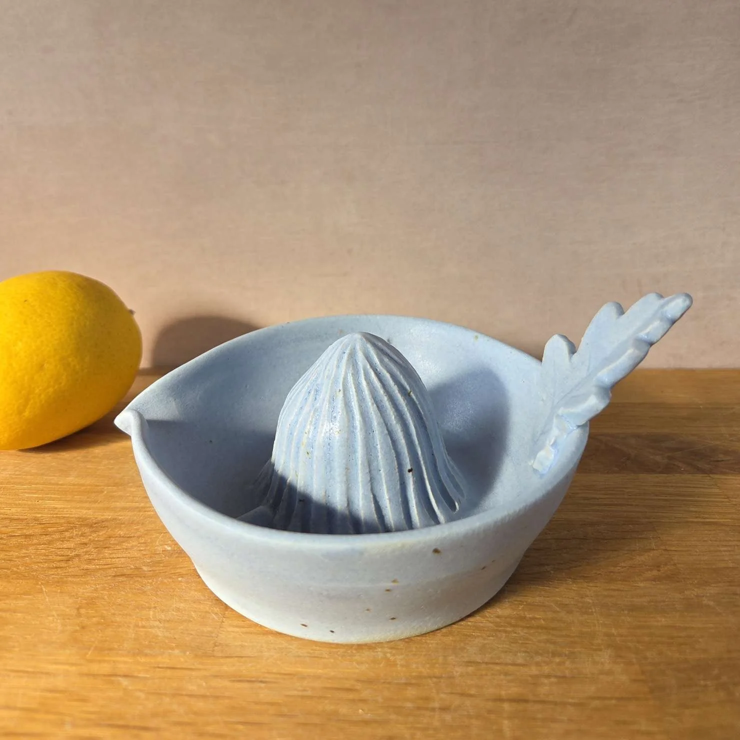 Soft Blue Oak Leaf Lemon Juicer with Oak Leaf Handle