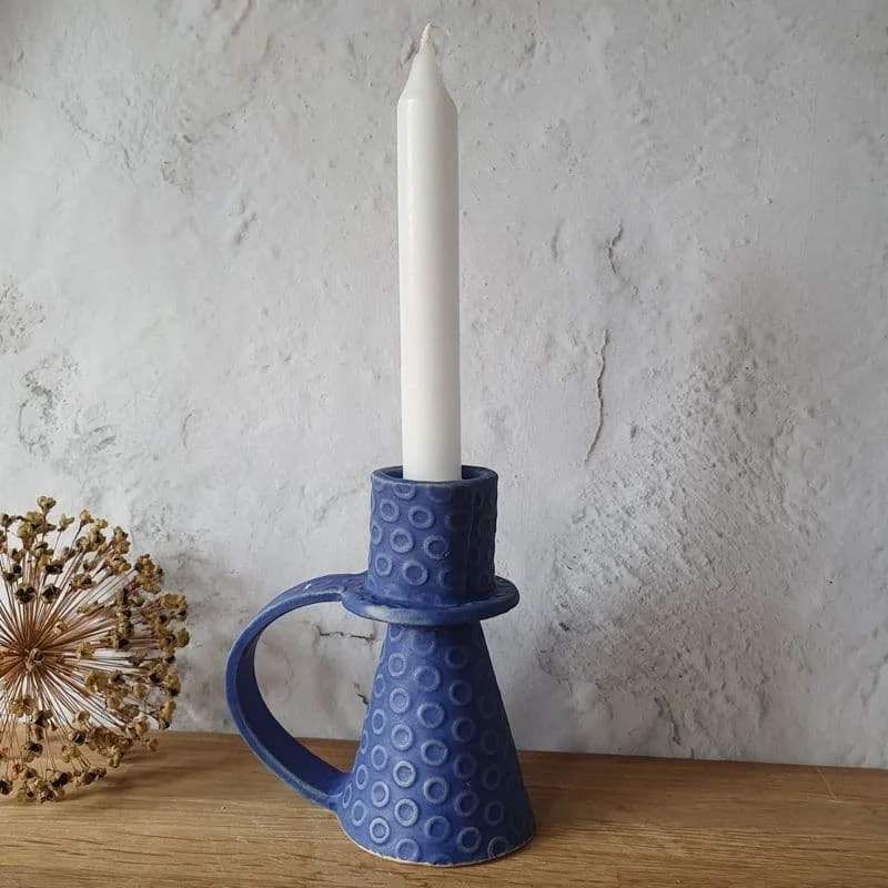 Blue rustic style candleholder
