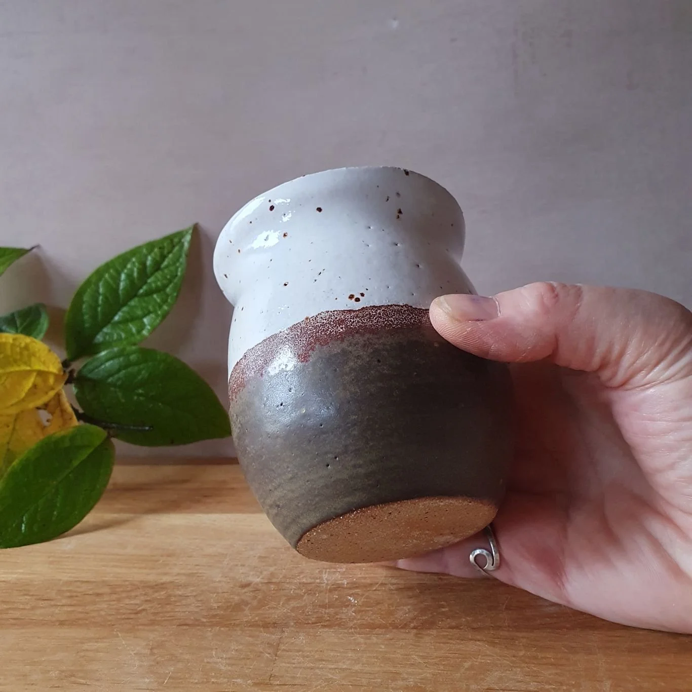 Brown and speckle small unique vase