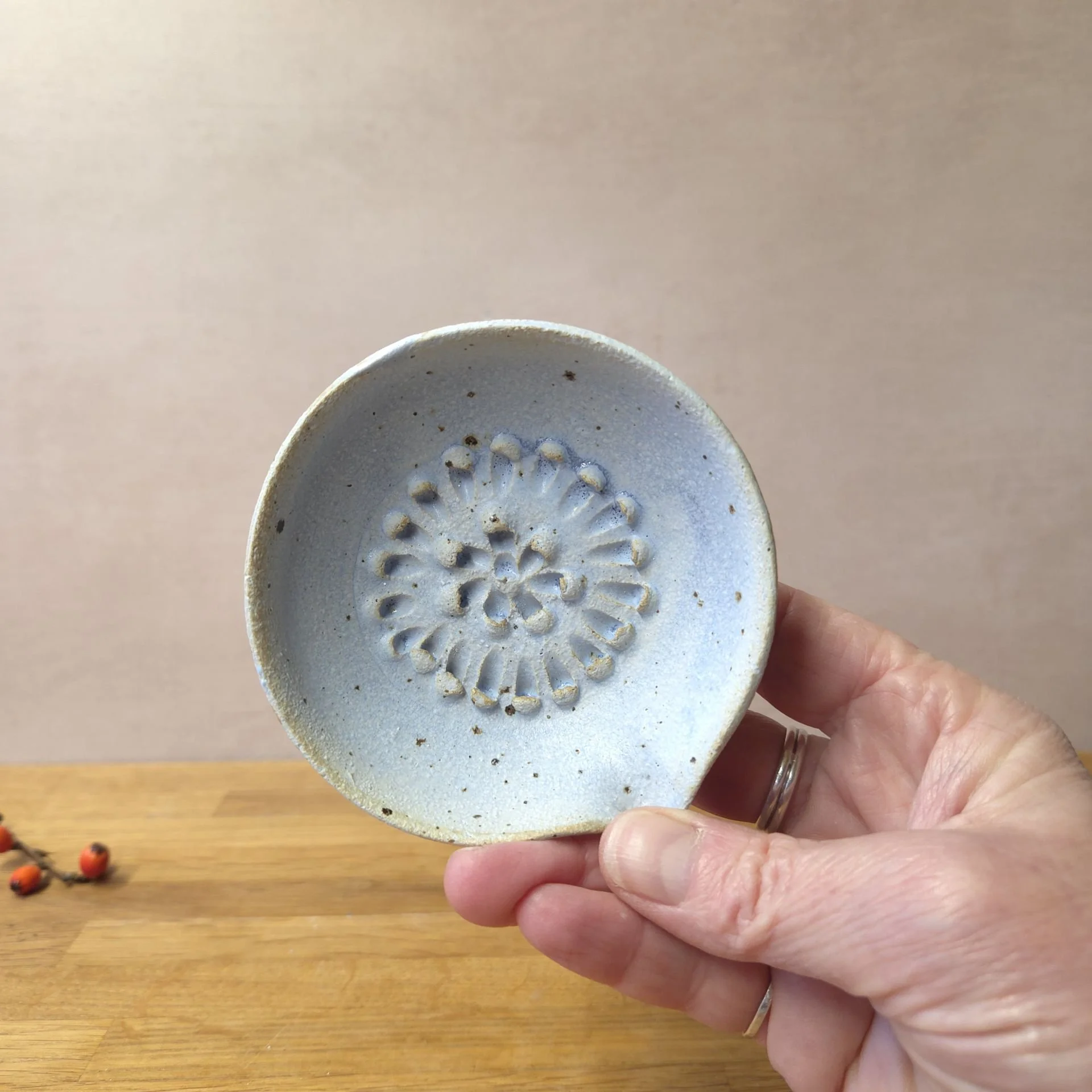 Pale Blue Artisan Garlic Grater with Pouring Lip
