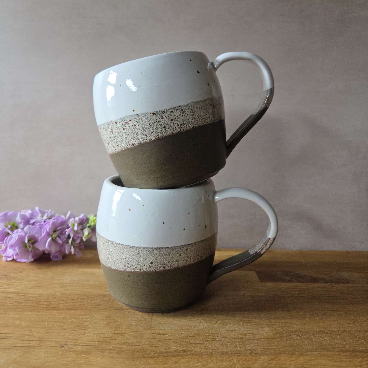 Handcrafted Stoneware Brown & White Mug 400ml