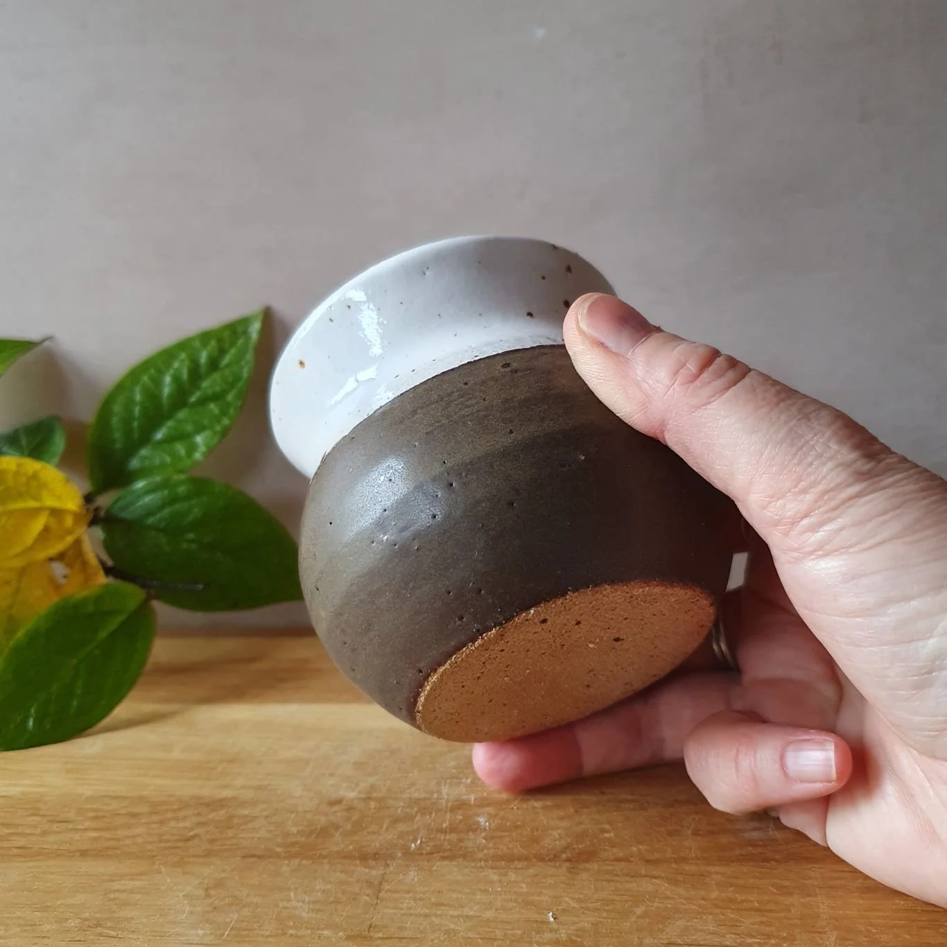 Brown and speckle small ceramic vase