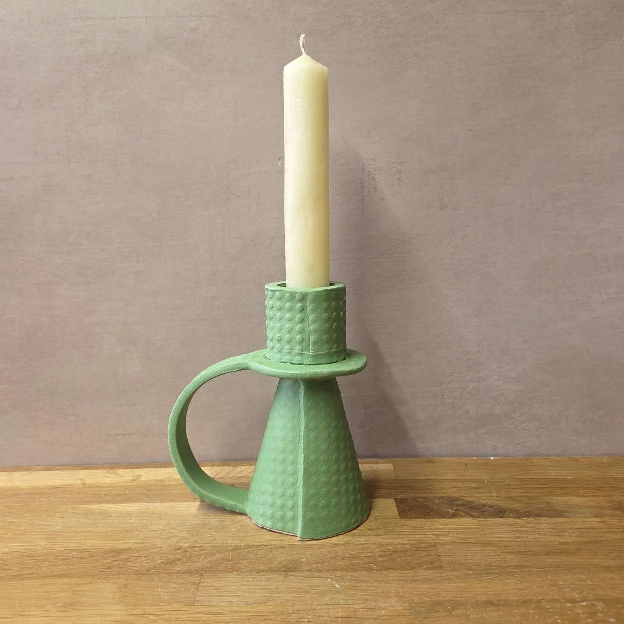 Rustic Handcrafted Ceramic Candle Holder - Bright Green