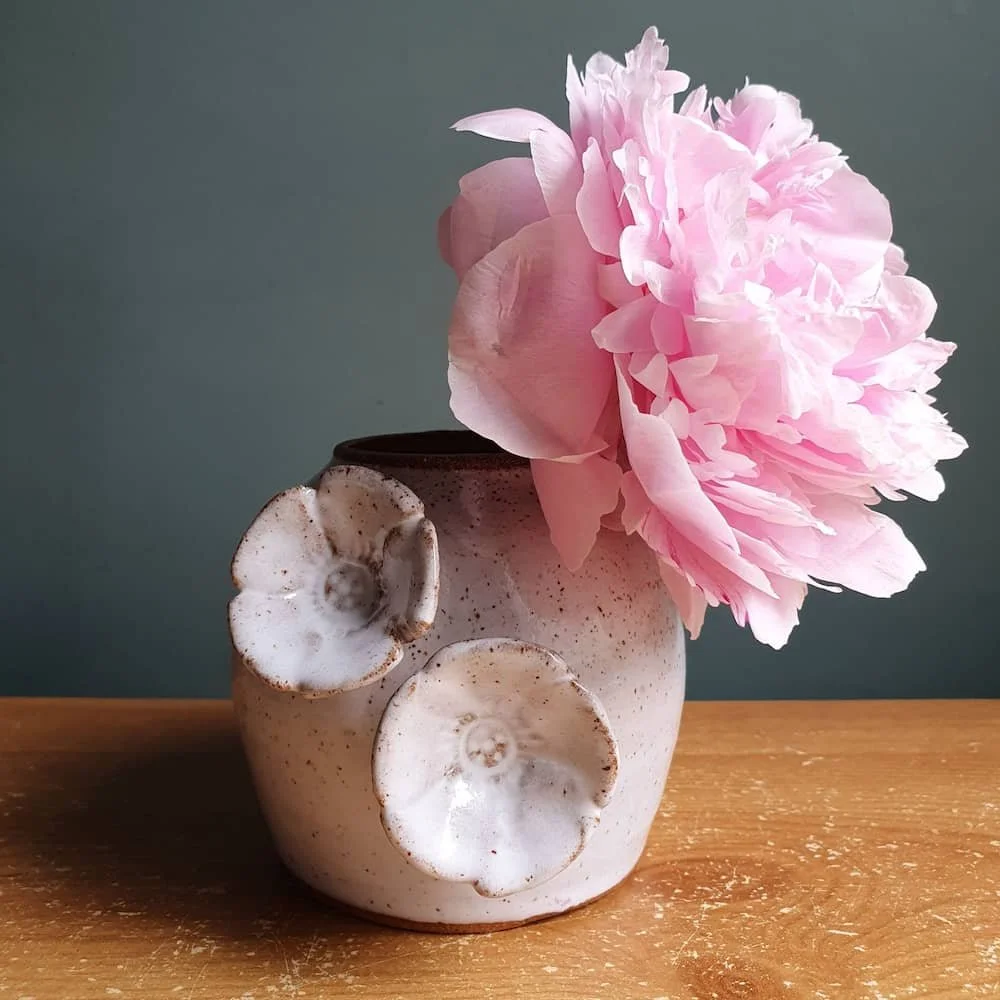 Handcrafted Speckled Vase with 3D Flowers