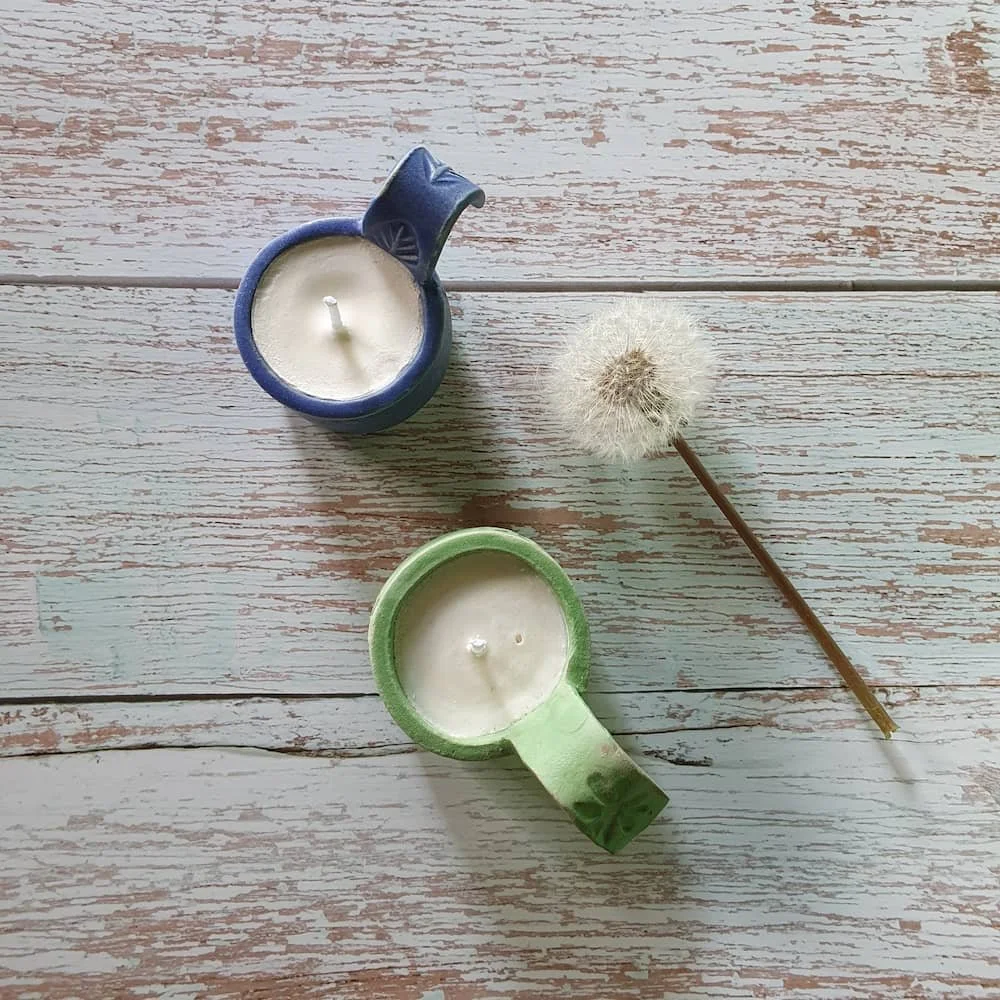 Handmade pottery tealights flatlay