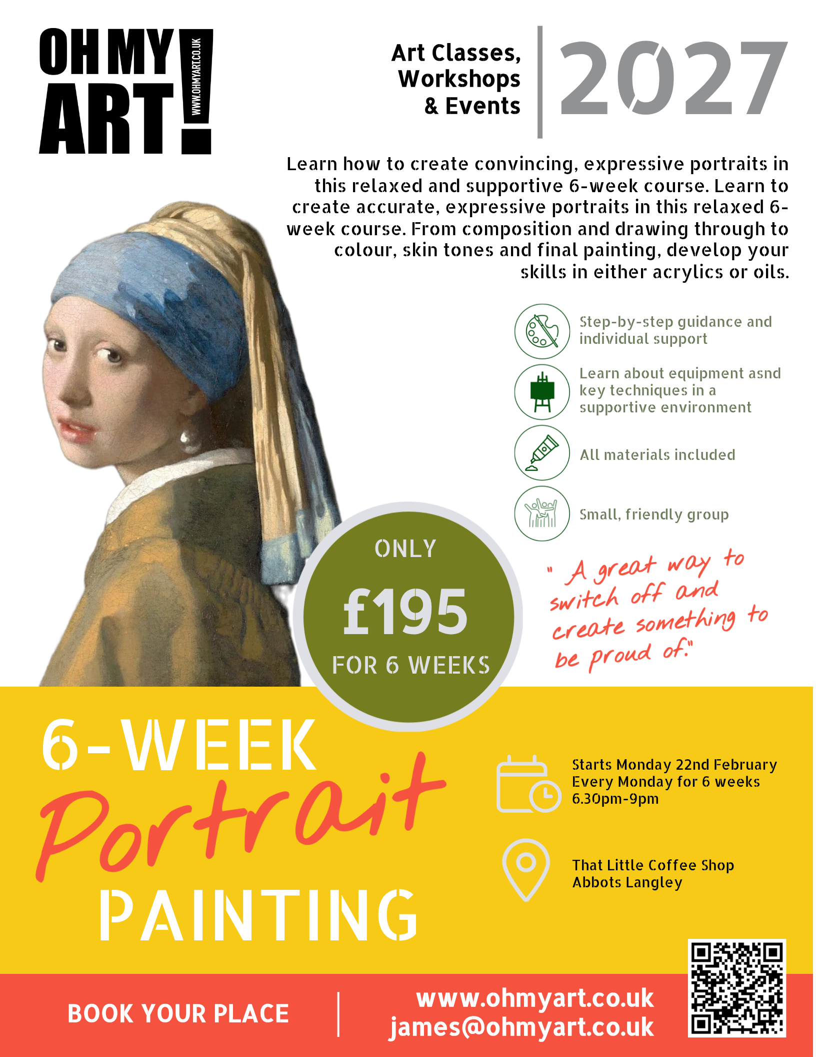6 Week Portrait Painting Course - Feb 2027