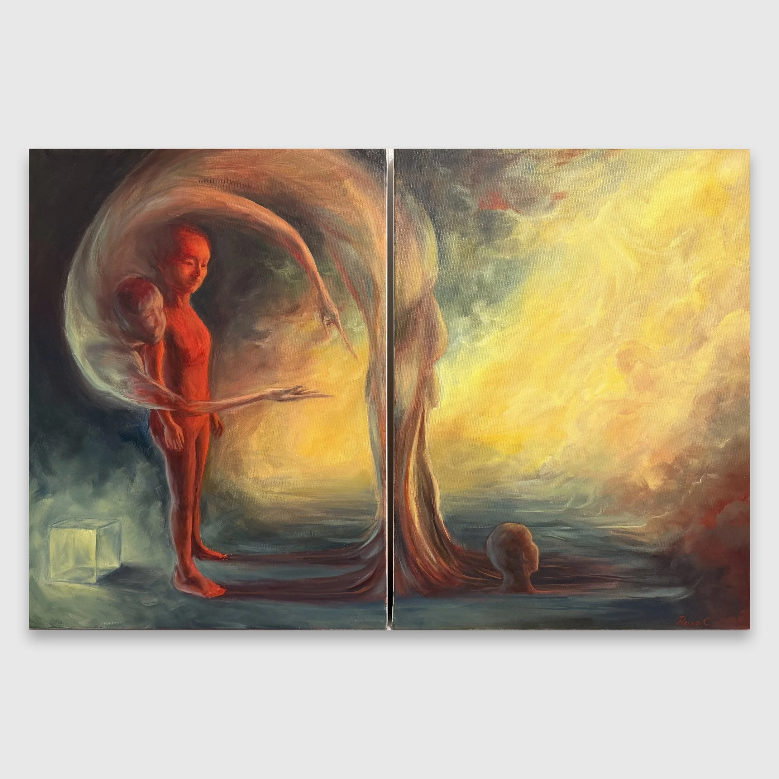That Tempestuous Dawn (Diptych), 2025, Oil on Canvas, 46 x 122 cm