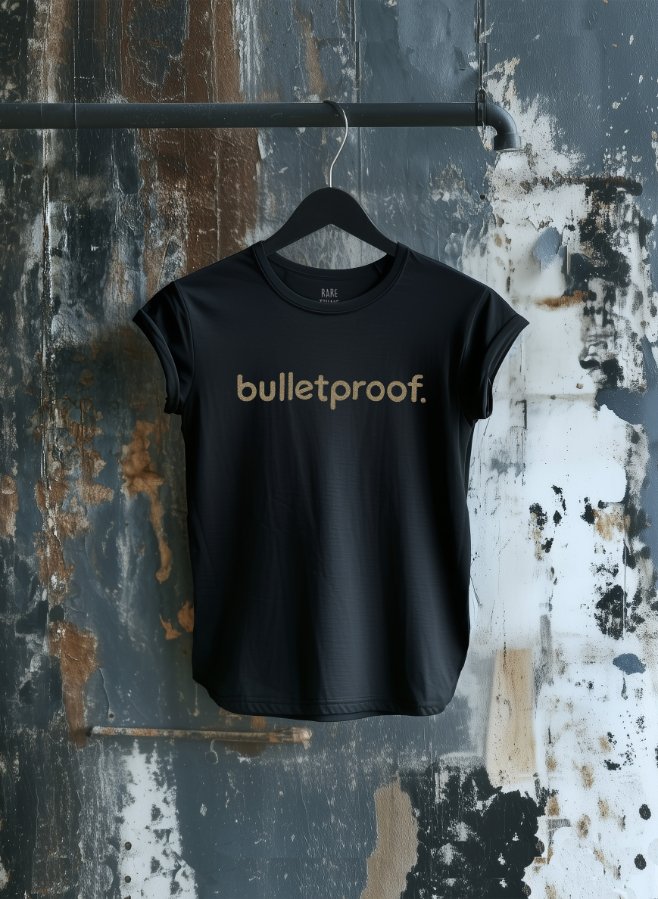 BULLETPROOF SLIM BLACK WOMENS SLOGAN T-SHIRT.jpg
