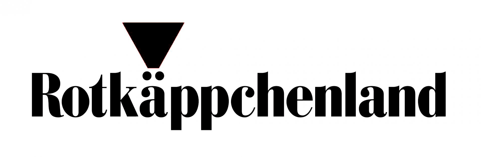 Logo mit schwarzem umgedrehtem Dreieck und der schwarzen Schriftzug 'Rotkäppchenland'.