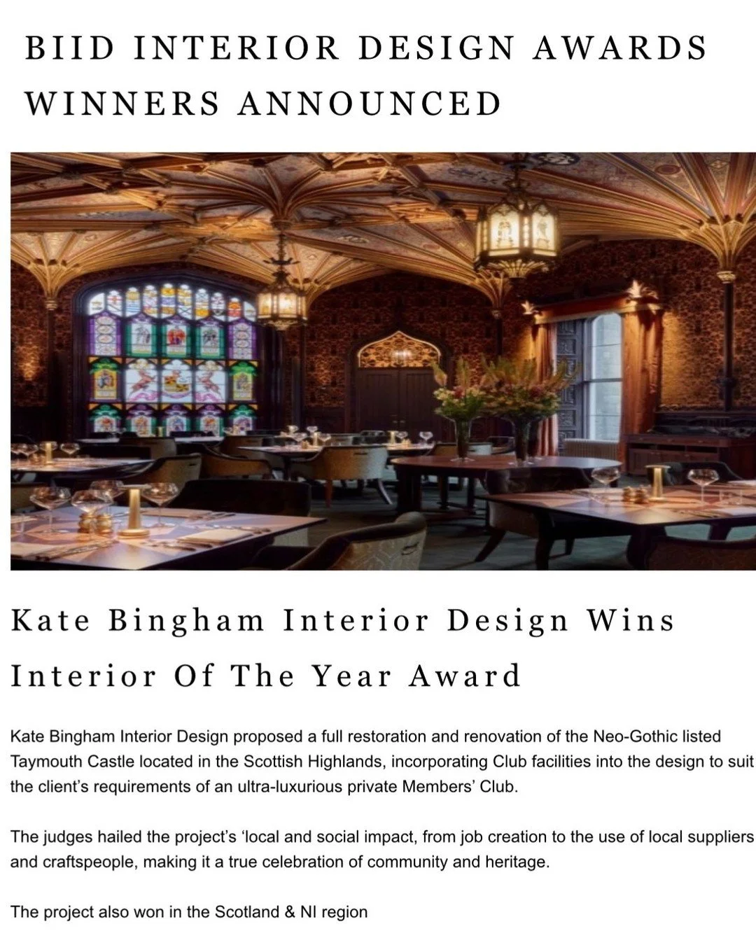 An official announcement from the @biid! ⁠
⁠
The judges comments meant the world to us; understanding the scale and depth of the project, and the inclusion of skilled local craftsman.