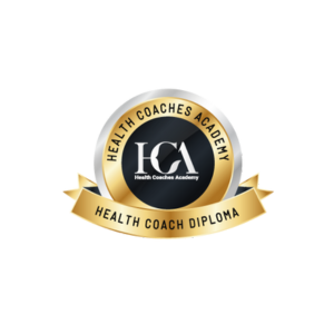 Logo of the Health Coaches Academy featuring a gold and black circular emblem with the text 'Health Coach Diploma' and 'Health Coaches Academy' around the edges and 'HCA' in the center.