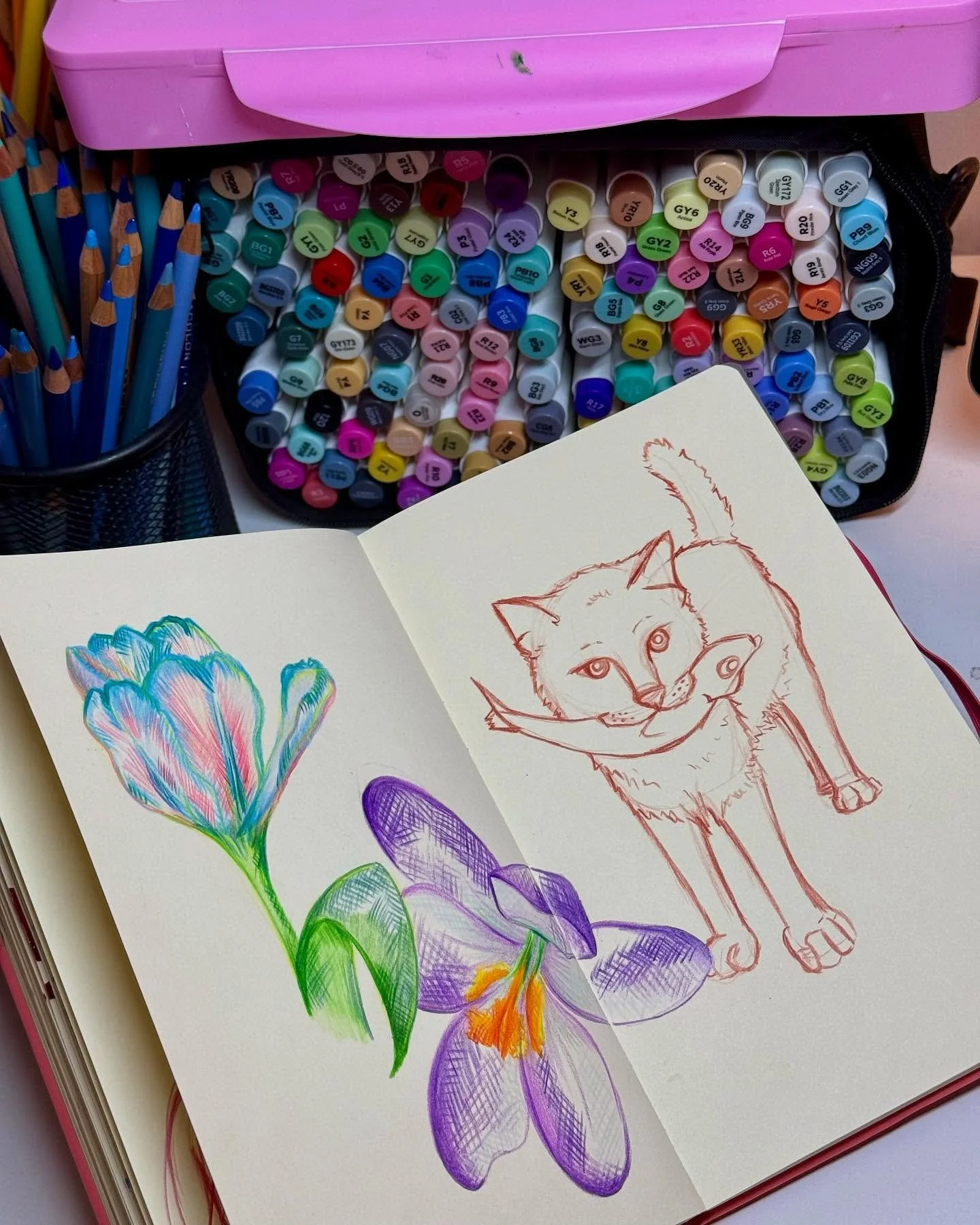 i was in the mood for an animal drawing tonight 🤭🐈 #sketchbook #art #artist #ohuhu #fabercastell #arteza #arrtx #dessin #drawing #cats #cat #fish