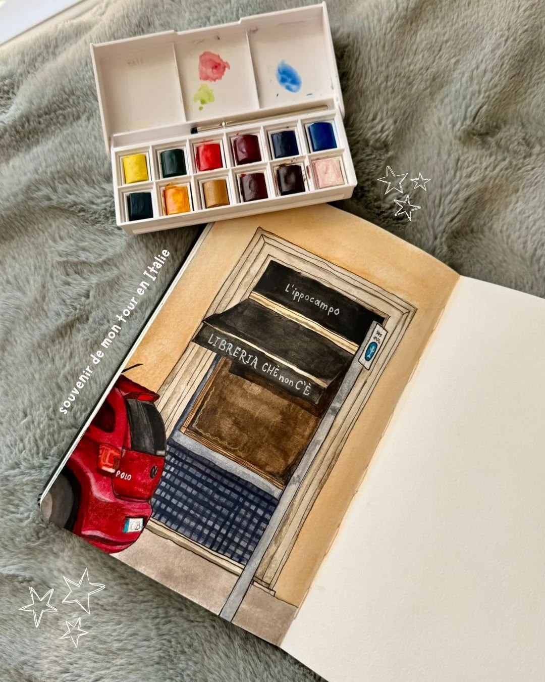 Ma m&egrave;re et moi avons visit&eacute; l'Italie en janvier et je suis pass&eacute;e devant cette facade magnifique d'une librairie italienne &agrave; Rome ...&eacute;videmment &ccedil;a m'a donn&eacute; envie de la reproduire &agrave; l&rsquo;aqua