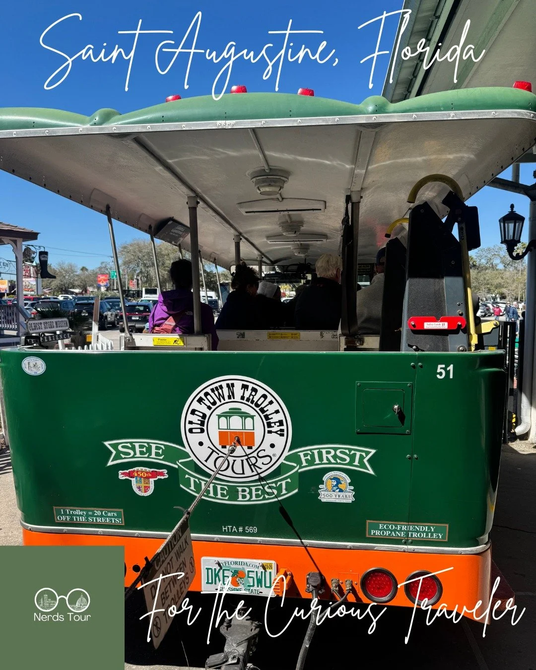 One of my nerd things is taking the hop-on/hop-off in any new city. It is a great way to get an overview of the city, but with narration by a tour guide who tells bad jokes. In Saint Augustine, it's a trolley, which is so nerdy. We rode the 21 stop c