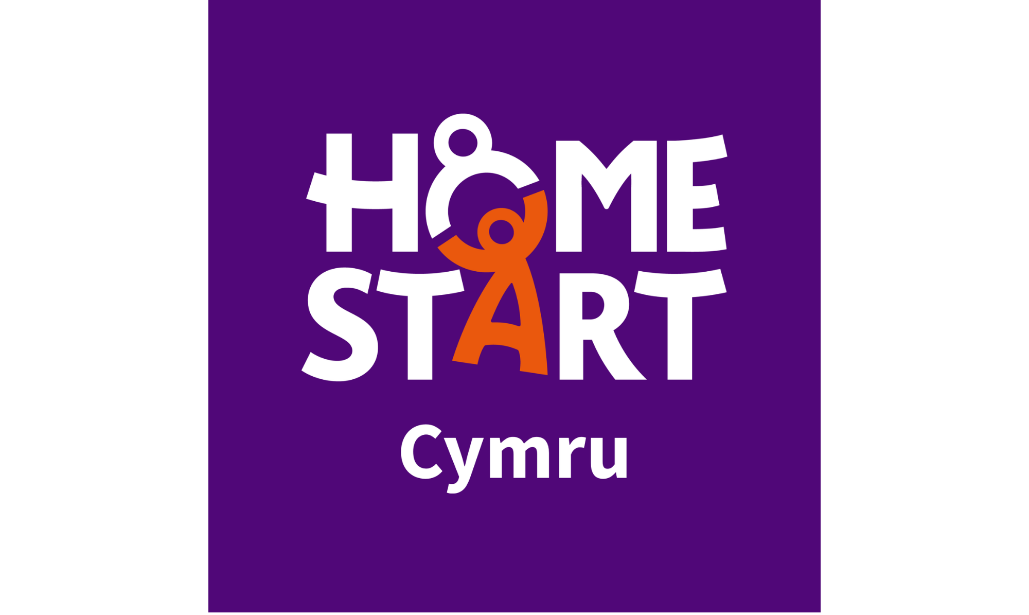 The image has a dark purple background with the words 'HOME & START' and 'CYMRU' written in large white letters. The word 'and' is written in orange and is stylized as an ampersand.