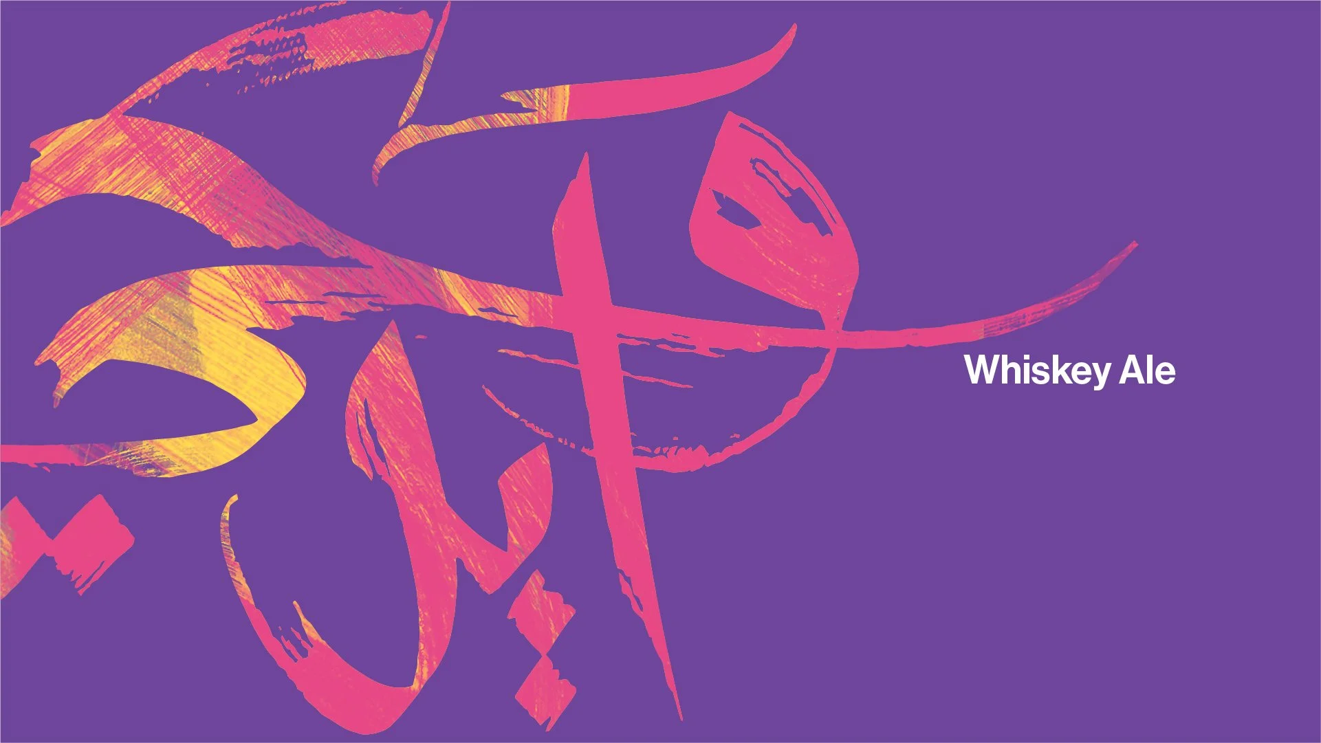 Arabic calligraphy graphic with purple background and pink, yellow, and orange stylized text spelling 'Whiskey Ale'. 
Carakale brewery Jordan