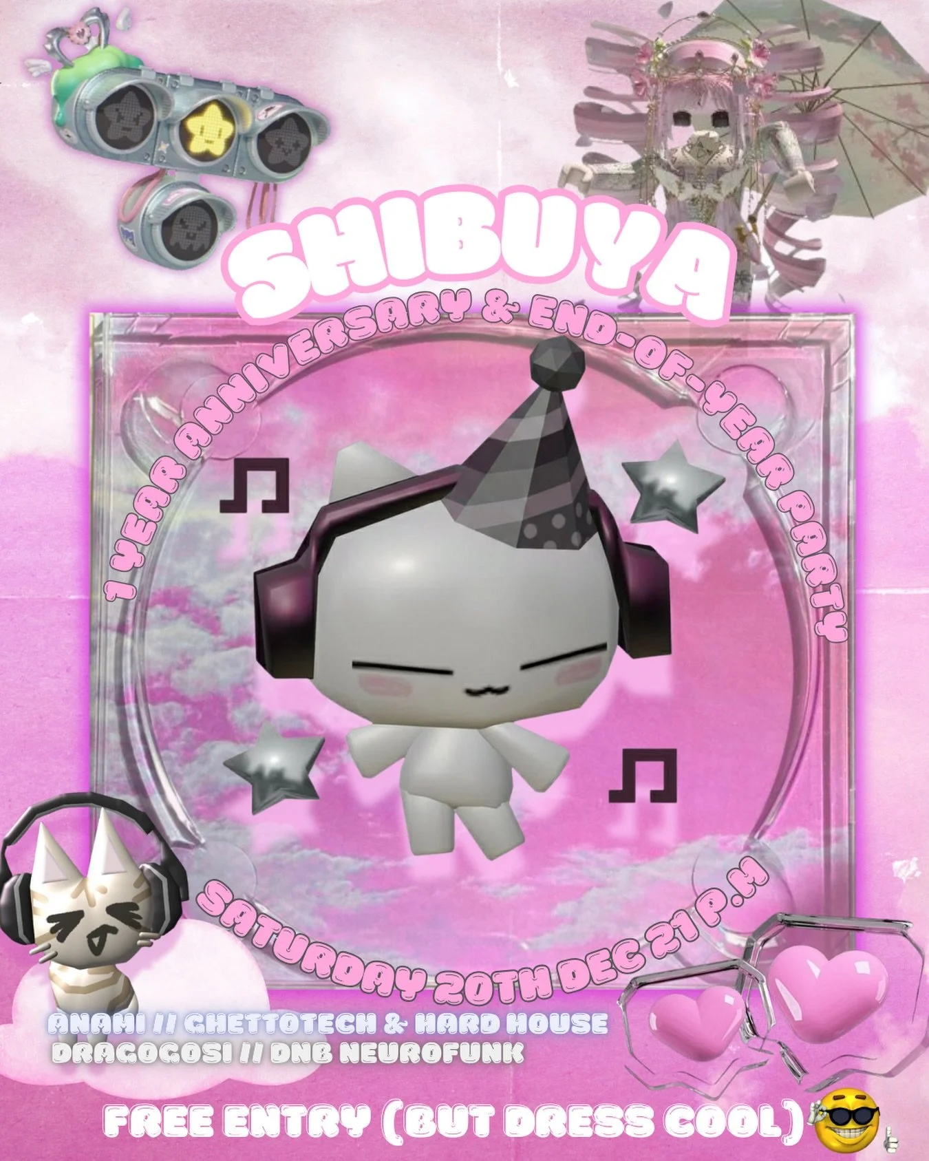 💗 SHIBUYA turns 1 💗
and we&rsquo;re closing the year the only way we know:
muzică, dans &amp; și cu voi <3 

Our residents Anami + Dragogoși at the deck 🎧
vin fiert &icirc;n pahare 🍷
free entry (but dress cool, whatever makes you feel cool)

N