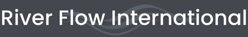 Logo reading 'River Flow International' with a wave graphic on a dark background.