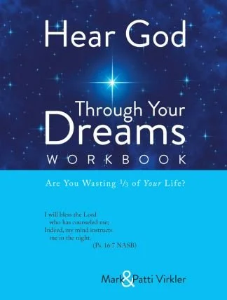 Cover of "Hear God Through Your Dreams Workbook" by Mark and Patti Virkler, featuring a starry night sky with a prominent star.