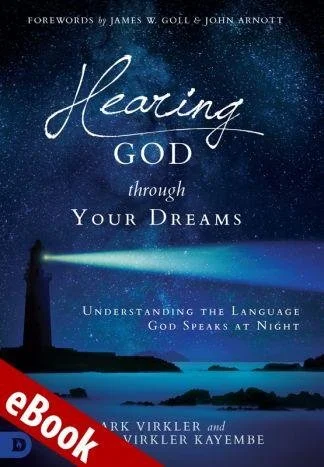 Cover of the eBook 'Hearing God Through Your Dreams' by Mark Virkler and Charity Virkler Kayembe, featuring a lighthouse under a starry sky.