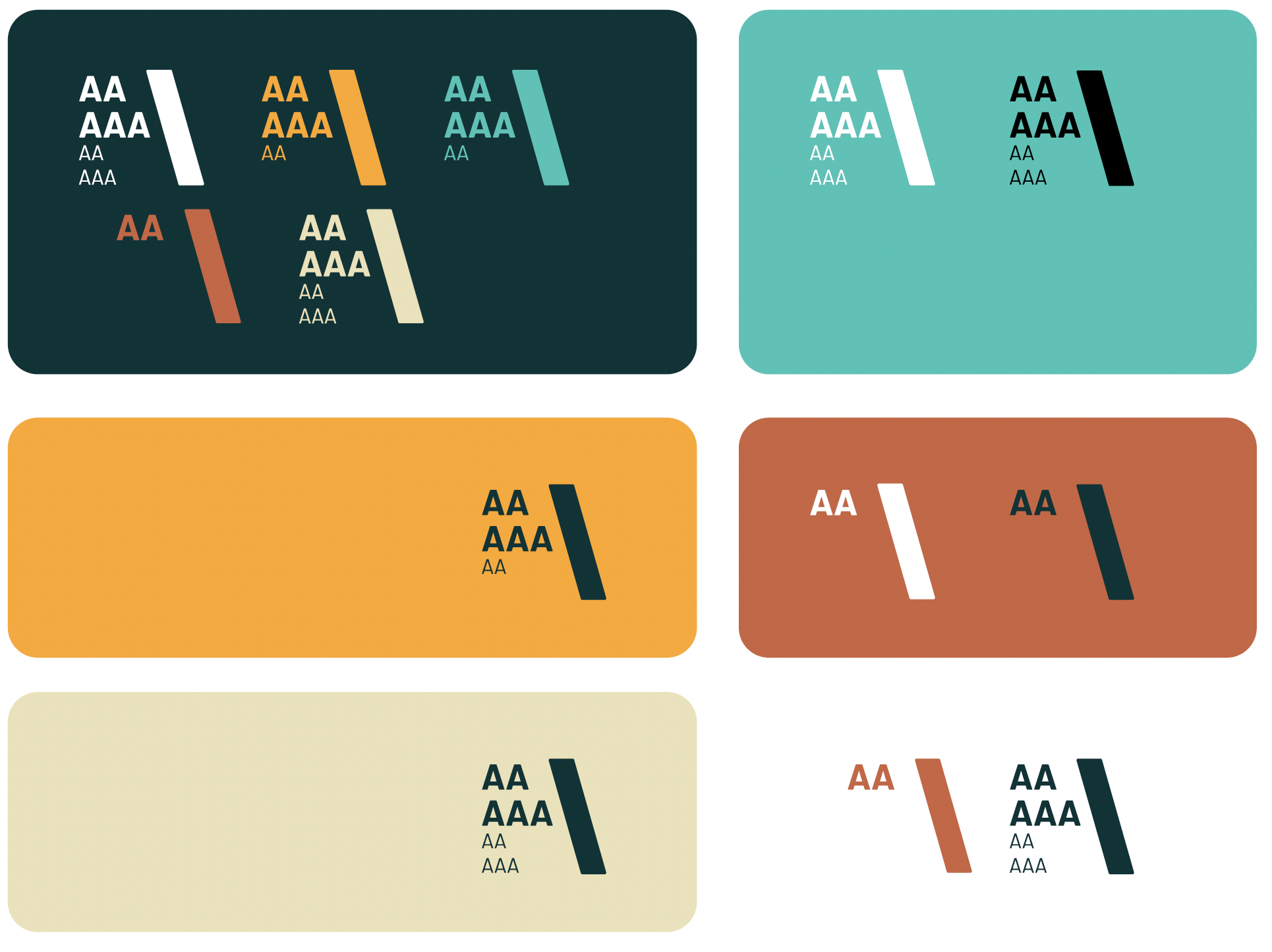 A collection of abstract, colorful graphic designs with varying arrangements of the letters 'AA' and 'AAA' in different colors on solid, gradient backgrounds.