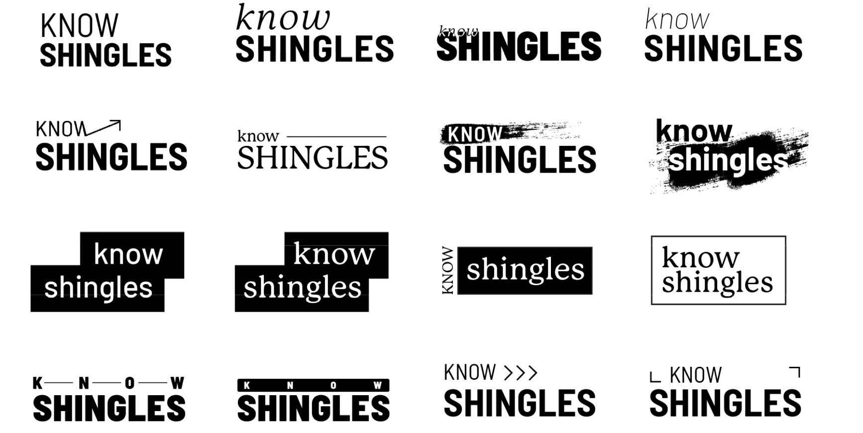 "KNOW SHINGLES". Logo options