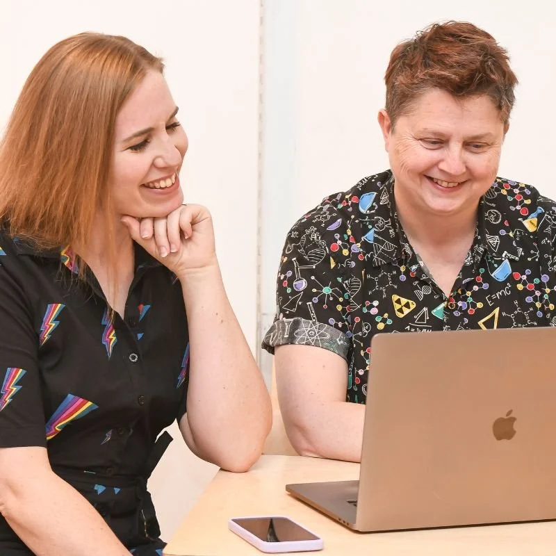Alice and Helen at laptop