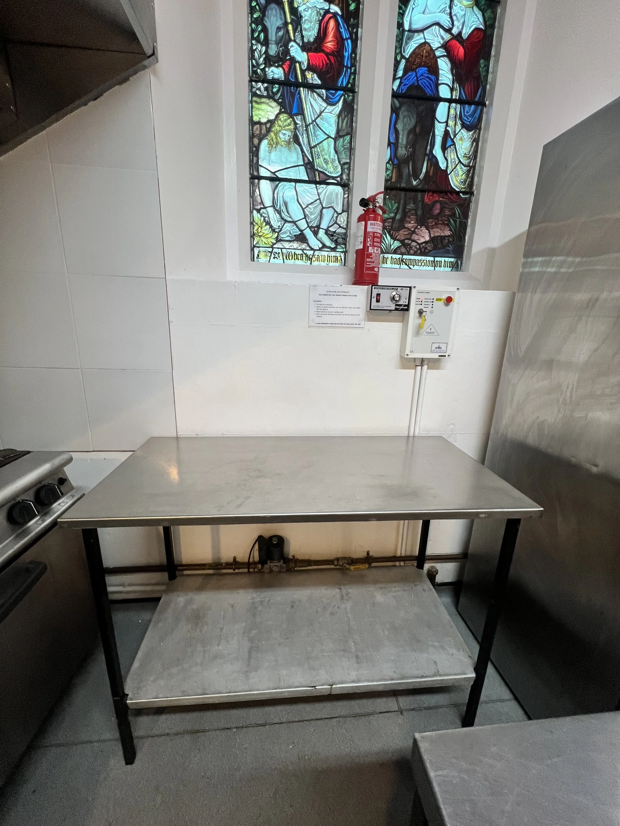 Food prep table in the Main Hall kitchen in Cotham/Redland