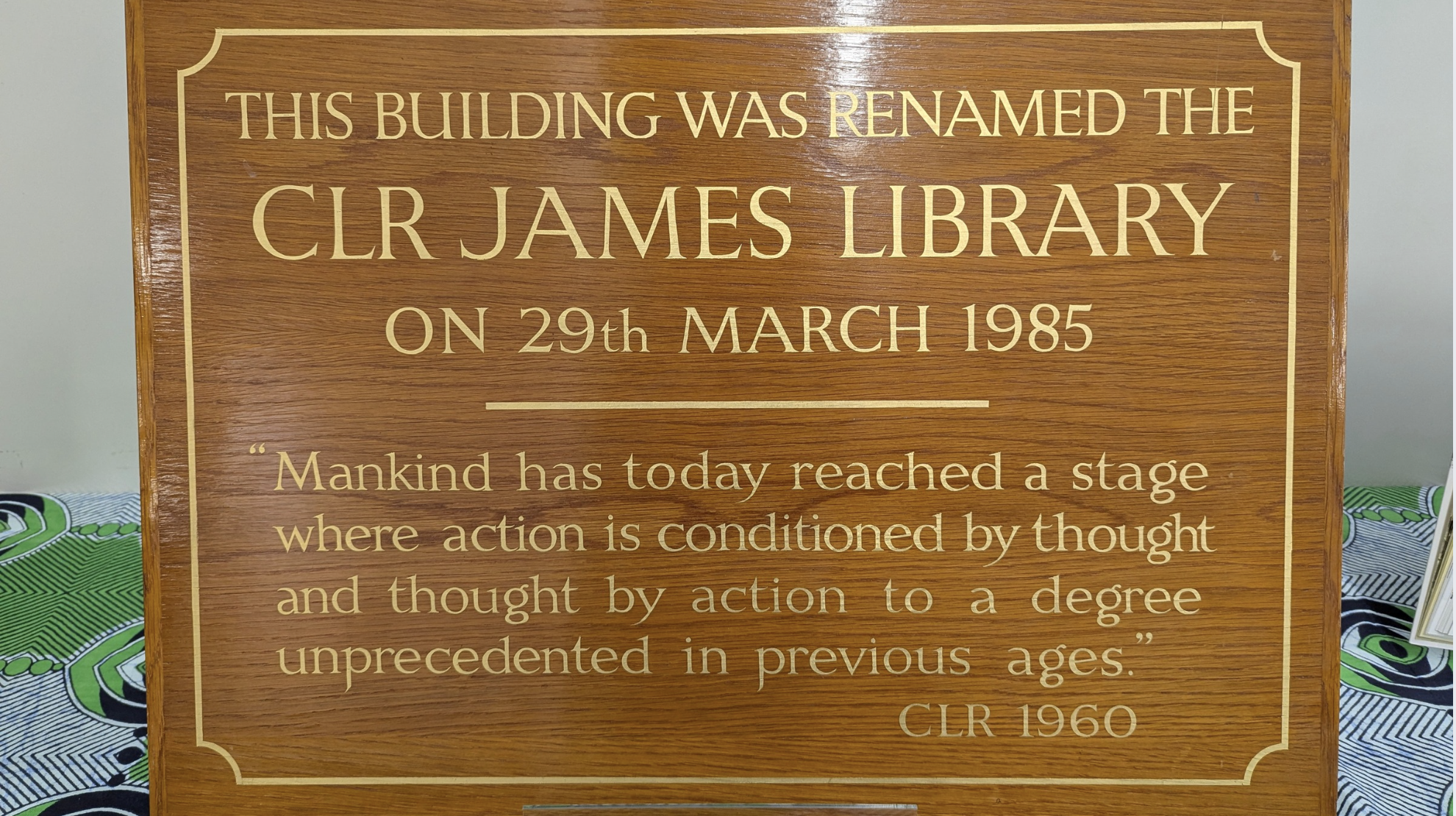 Dalston CLR James Library plaque from 29 March 1985