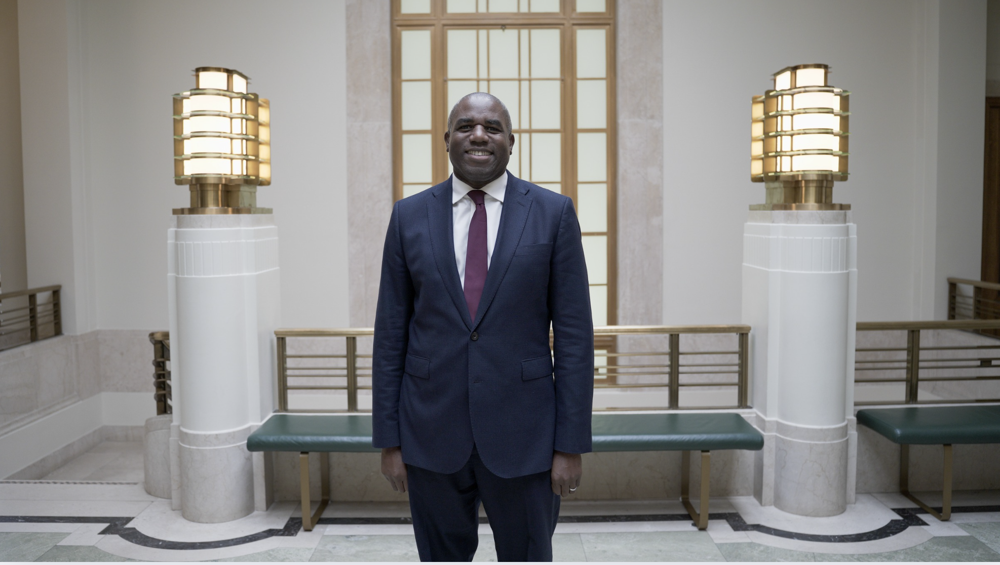 David Lammy MP stands inside the Art Deco Hackney Town Hall