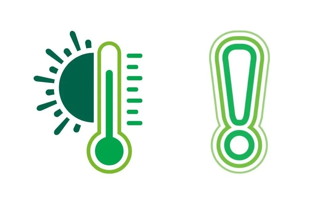 High temperature thermometer with exclamation mark