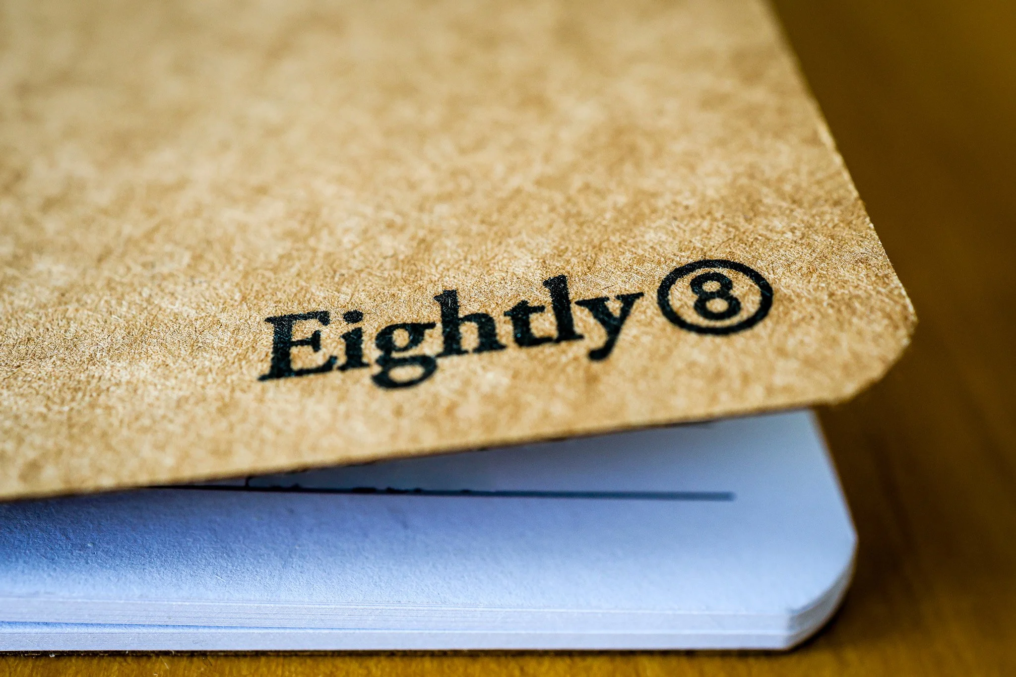closeup of stamped Eightly notebook
