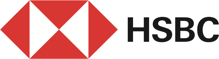 HSBC logo with red and white geometric symbol and black text