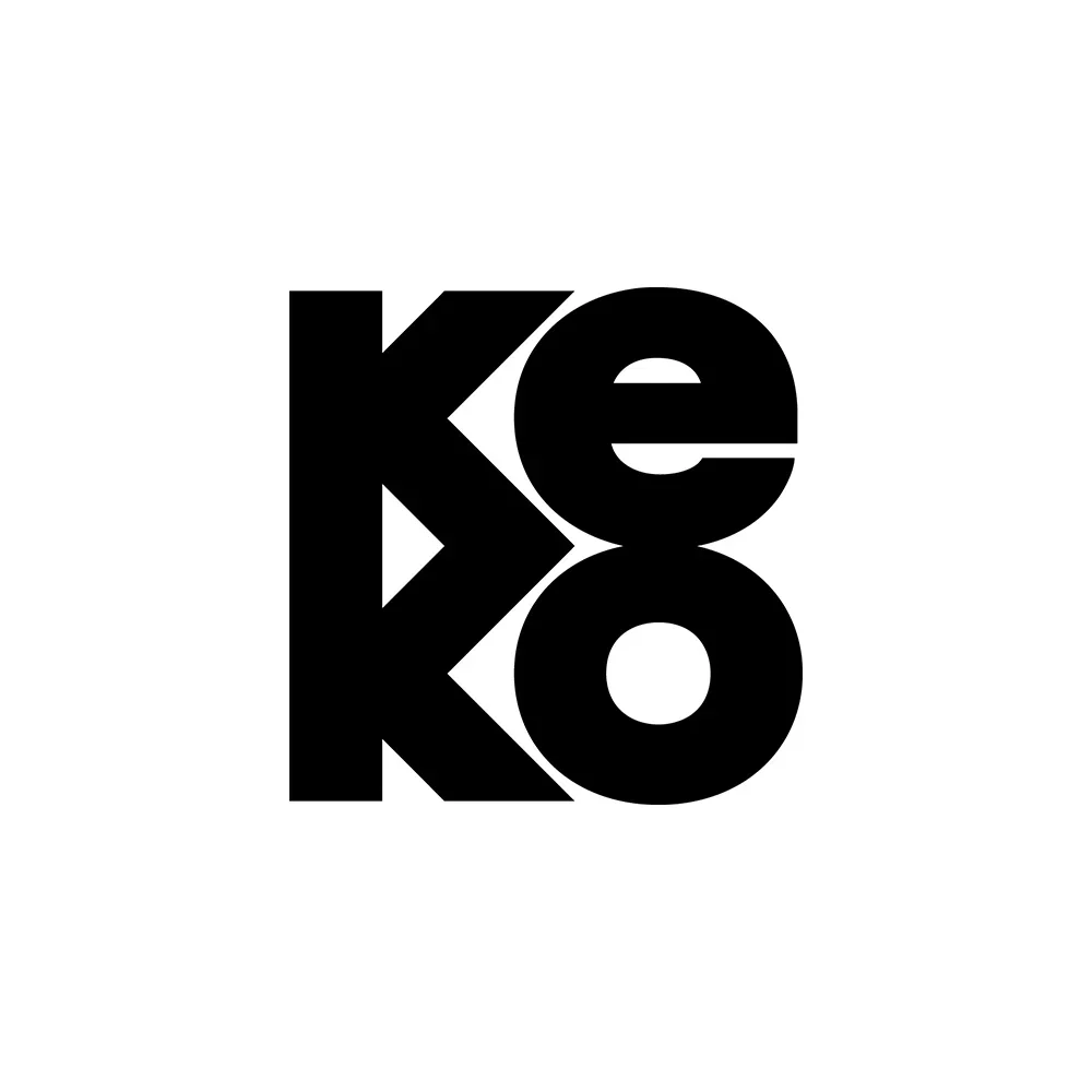 Black and white logo with the letters 'K' and 'O' arranged vertically, creating an abstract design.