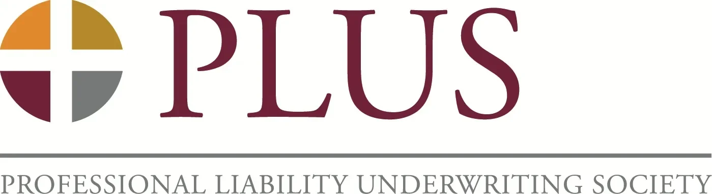 Logo of PLUS Professional Liability Underwriting Society with a circular icon divided into four colored sections and the text 'PLUS' in large font, followed by the tagline 'Professional Liability Underwriting Society'.