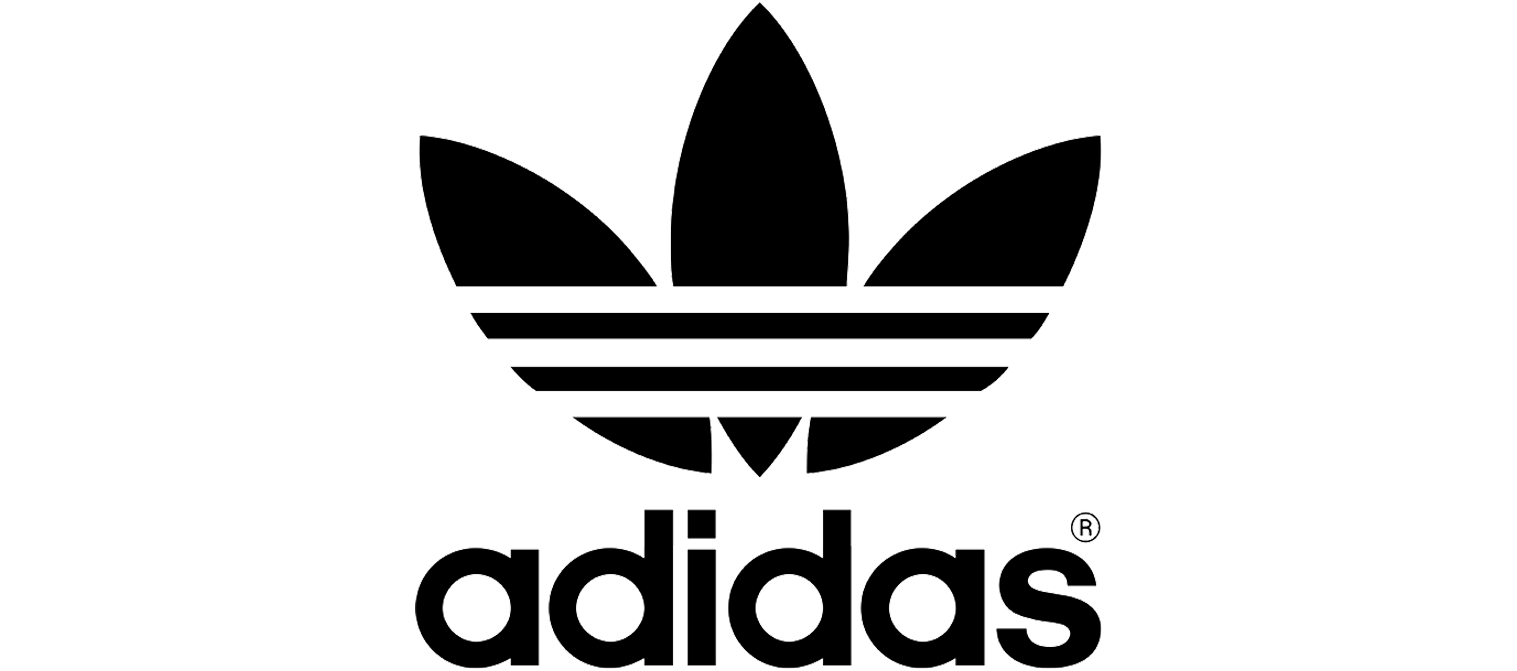 Black background with the white Adidas trefoil logo and the word 'adidas' below.