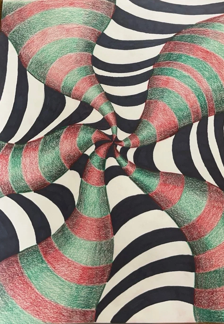 Op Art - This drawing was created for a class assignment where we had to create an optical illusion. I used colored pencils and sharpie to create this.