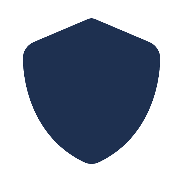 A dark blue shield icon with a thick border.