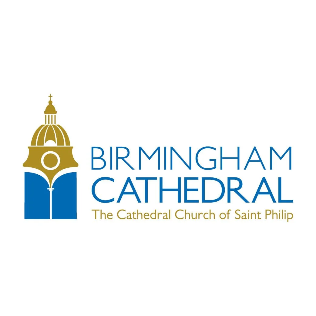 Logo of Birmingham Cathedral, featuring a gold and blue church dome illustration and text reading 'Birmingham Cathedral, The Cathedral Church of Saint Philip'.