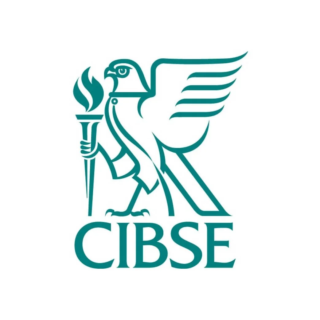 Logo for CIBSE featuring a stylized bird holding a torch, with the abbreviation CIBSE below.